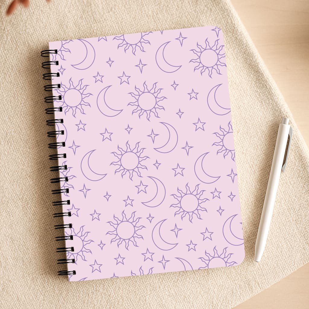 Sun, Moon And Stars Pattern Mauve Notepad