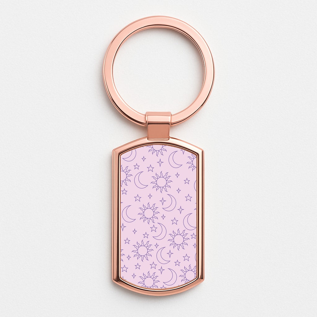 Sun, Moon And Stars Pattern Mauve Rose Gold Keyring