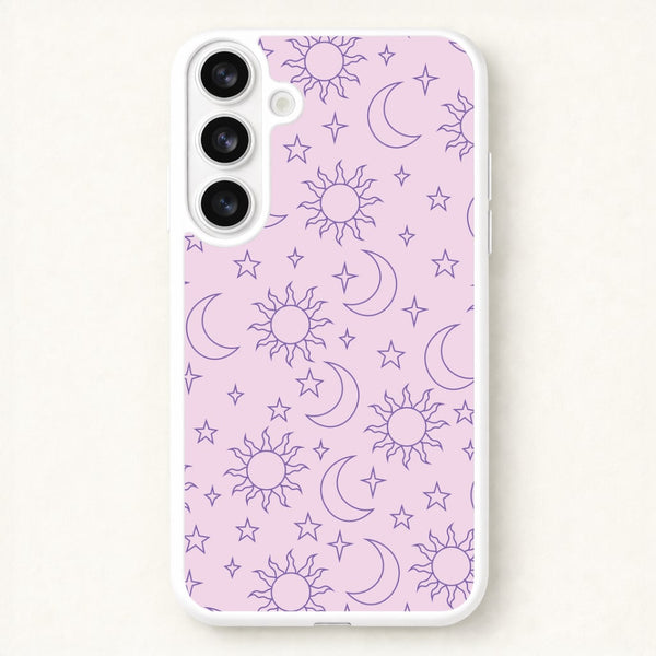 Sun, Moon And Stars Pattern Mauve Phone Case for Galaxy S26 Plus