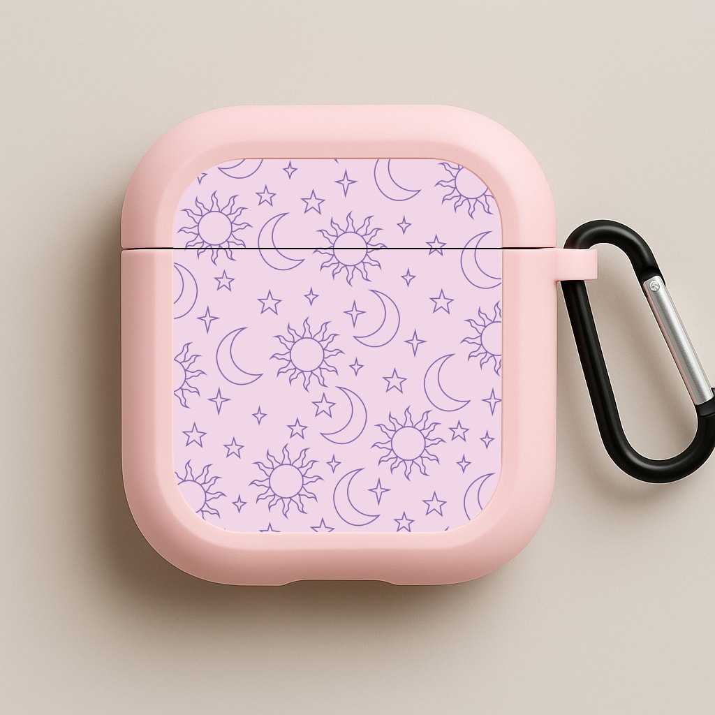 Sun, Moon And Stars Pattern Mauve Pink AirPods Case