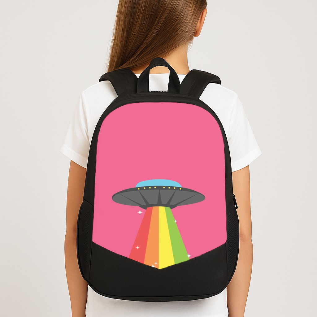 Rainbow Alien Spaceship Large School Bag