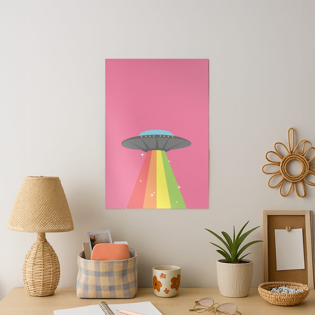 Rainbow Alien Spaceship Art Print