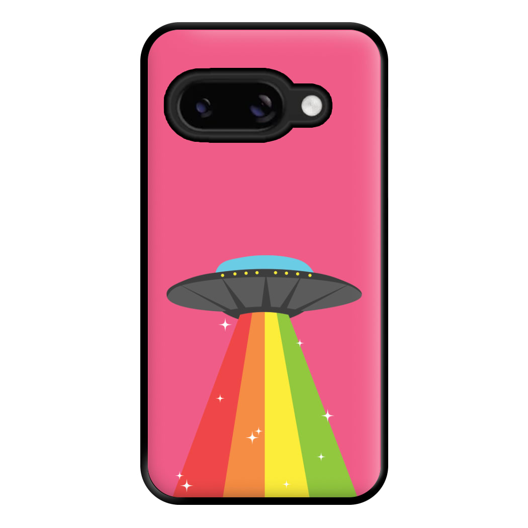 Rainbow Alien Spaceship Phone Case for Google Pixel 8a