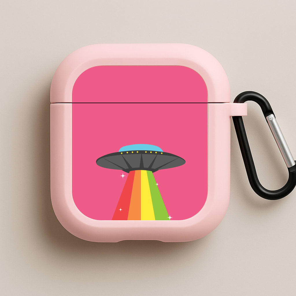 Rainbow Alien Spaceship Pink AirPods Case