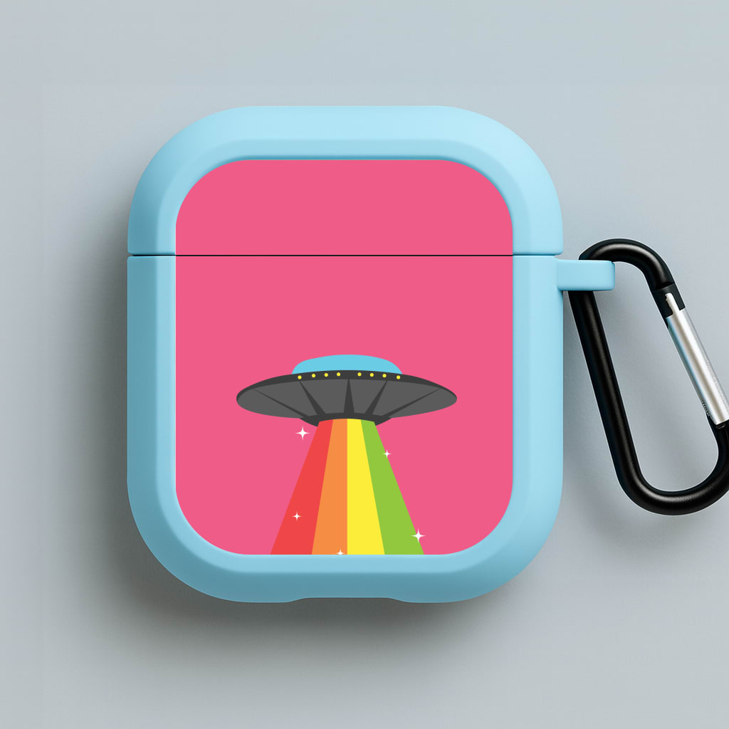 Rainbow Alien Spaceship Blue AirPods Case