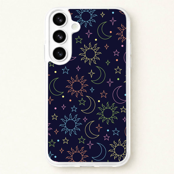 Sun, Moon And Stars Pattern Rainbow Phone Case for Galaxy S26 Plus