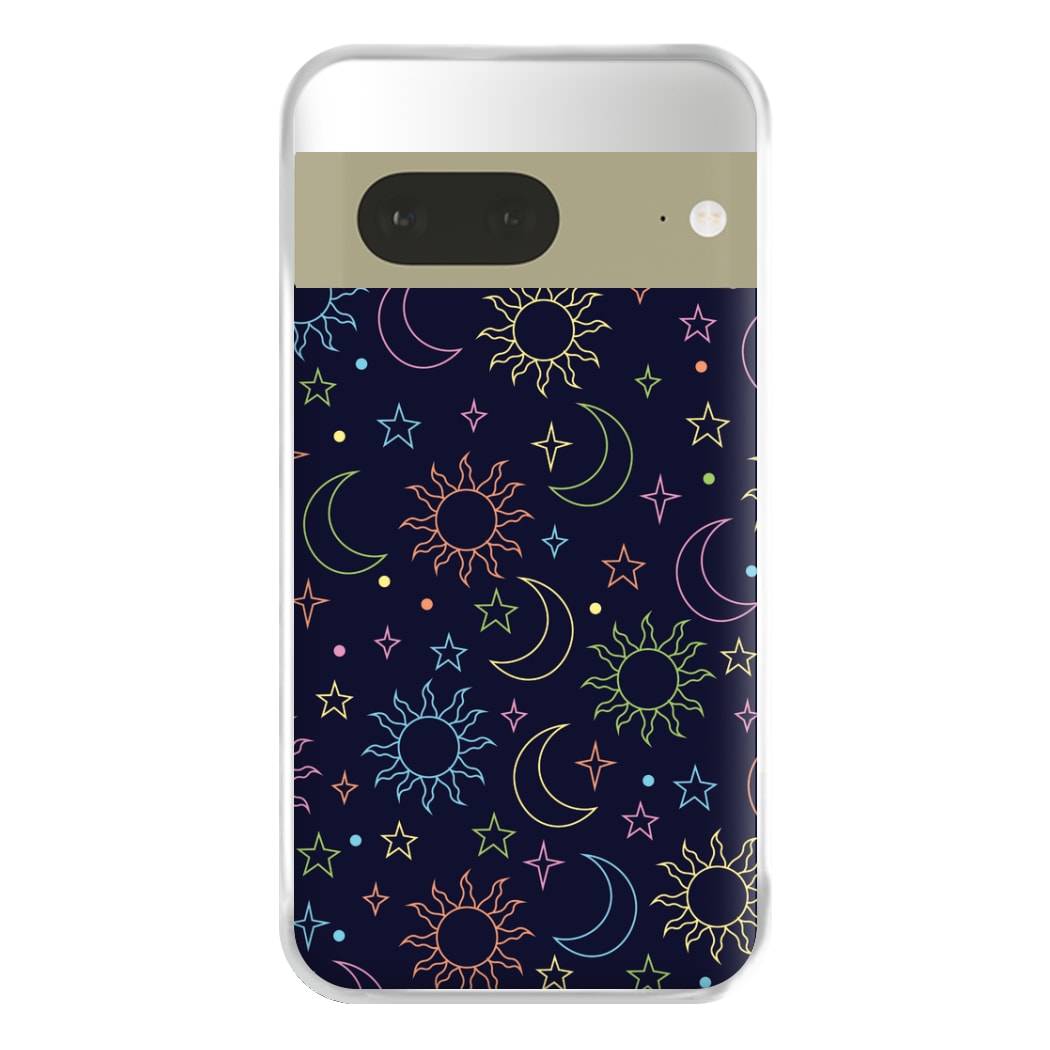 Sun, Moon And Stars Pattern Rainbow Phone Case for Google Pixel 7a