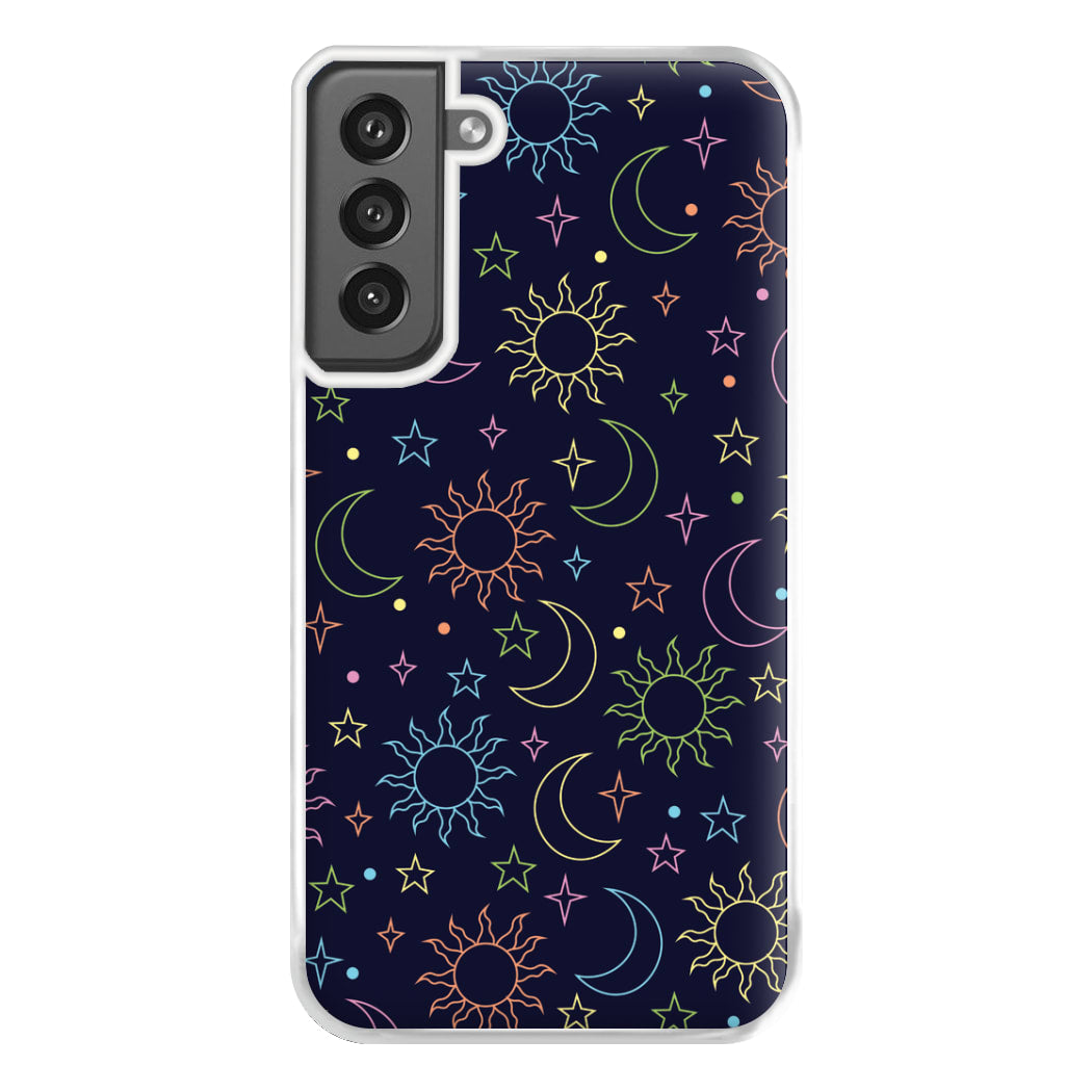 Sun, Moon And Stars Pattern Rainbow Phone Case for Galaxy S21FE