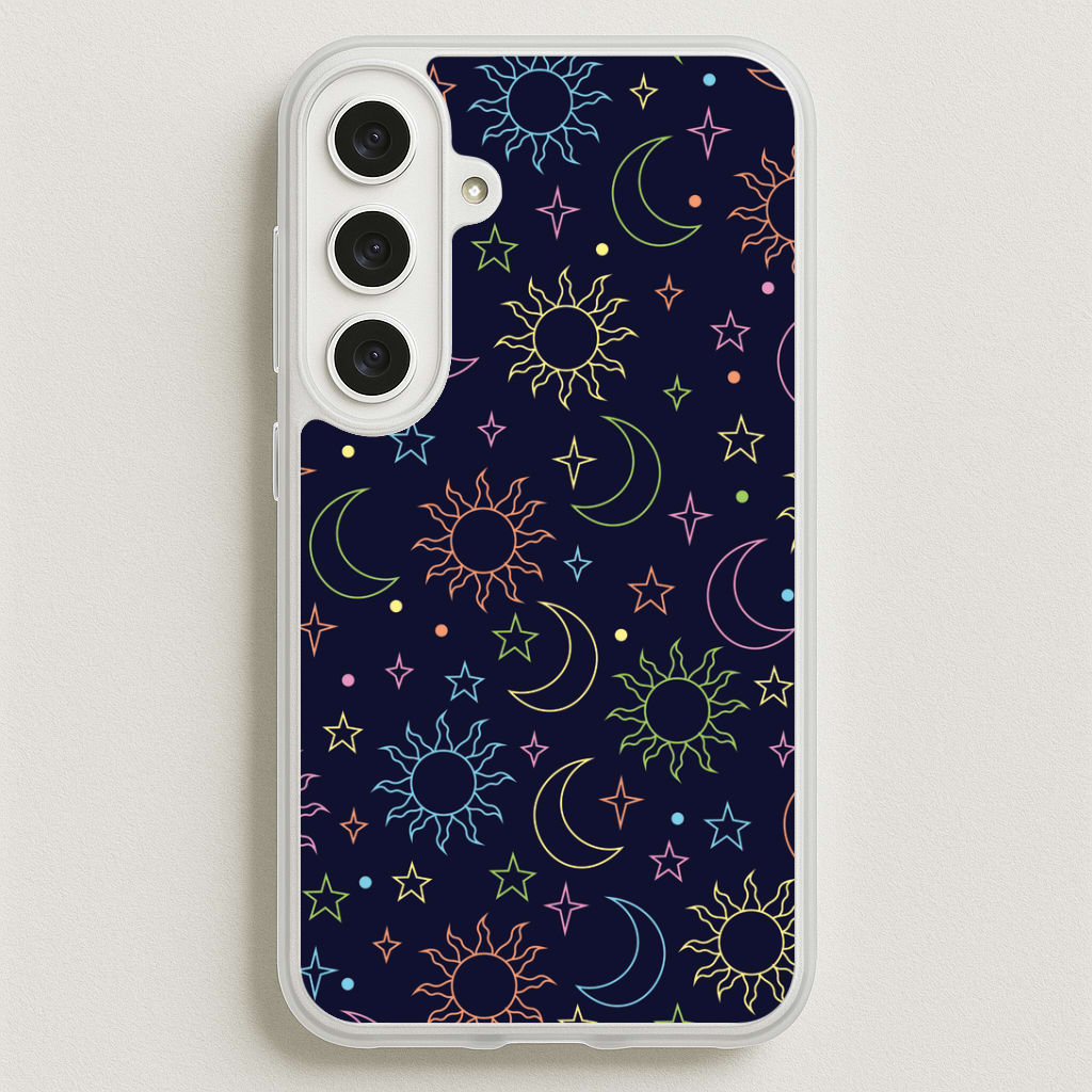 Sun, Moon And Stars Pattern Rainbow Phone Case for Galaxy S25FE