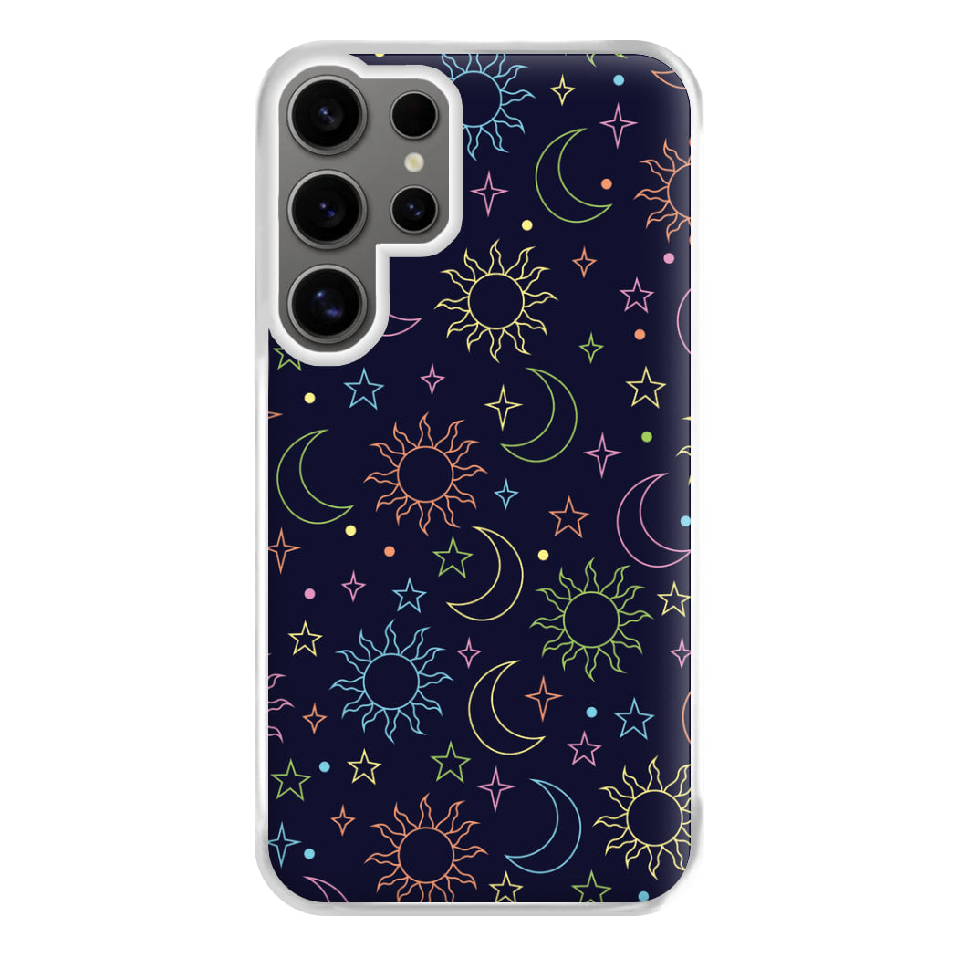 Sun, Moon And Stars Pattern Rainbow Phone Case for Galaxy S24 Ultra