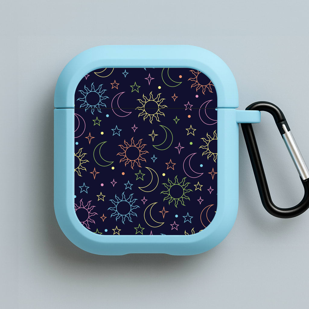 Sun, Moon And Stars Pattern Rainbow Blue AirPods Case