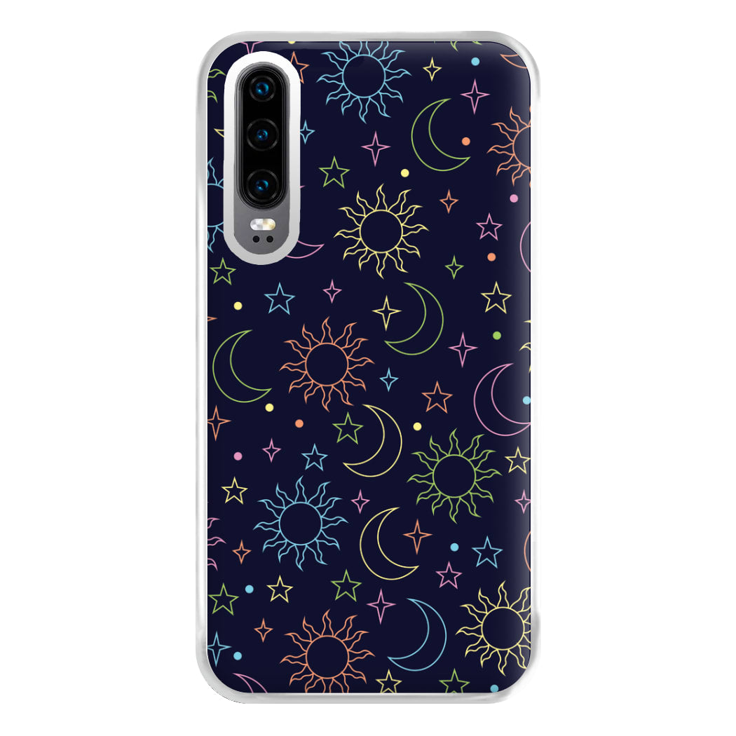 Sun, Moon And Stars Pattern Rainbow Phone Case for Huawei P30