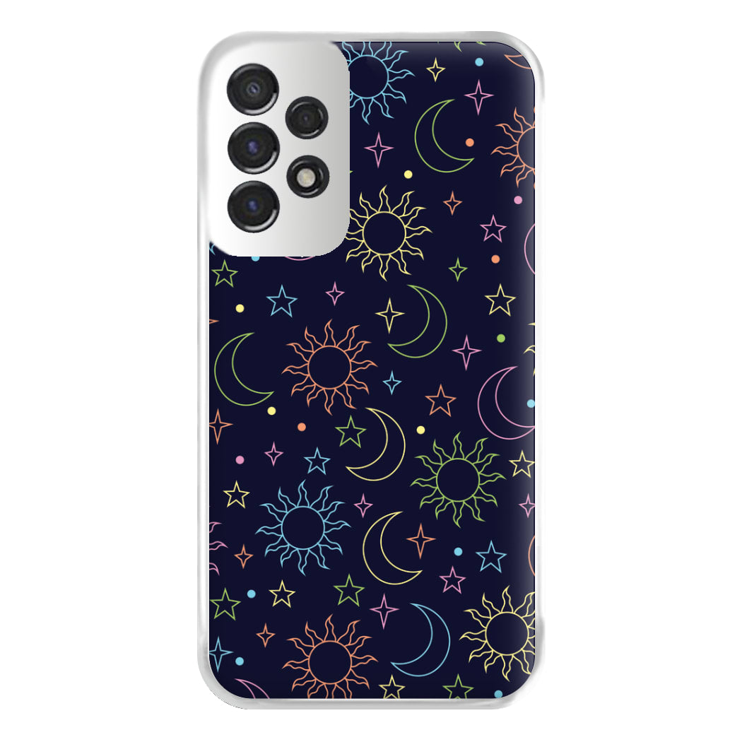 Sun, Moon And Stars Pattern Rainbow Phone Case for Galaxy A53