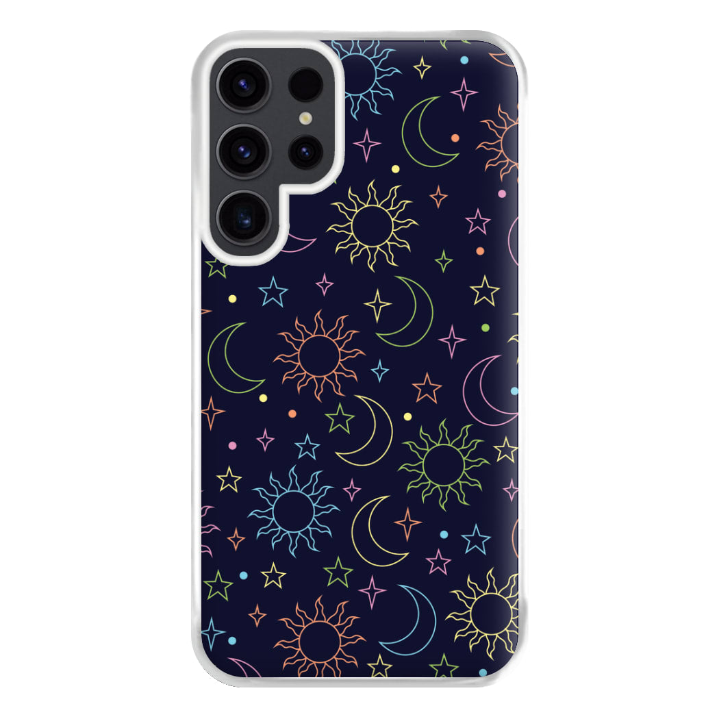 Sun, Moon And Stars Pattern Rainbow Phone Case for Galaxy S23 Ultra