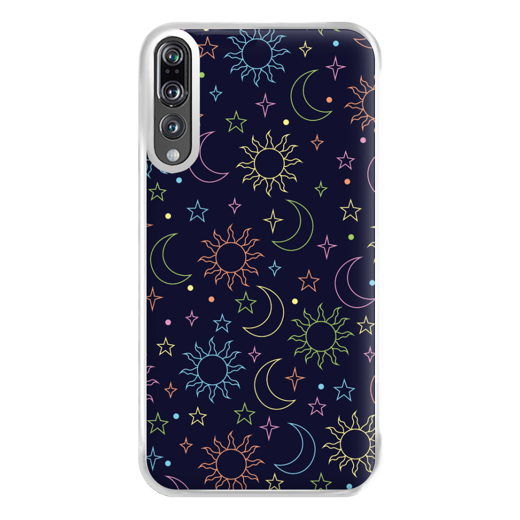 Sun, Moon And Stars Pattern Rainbow Phone Case for Huawei P20 Pro