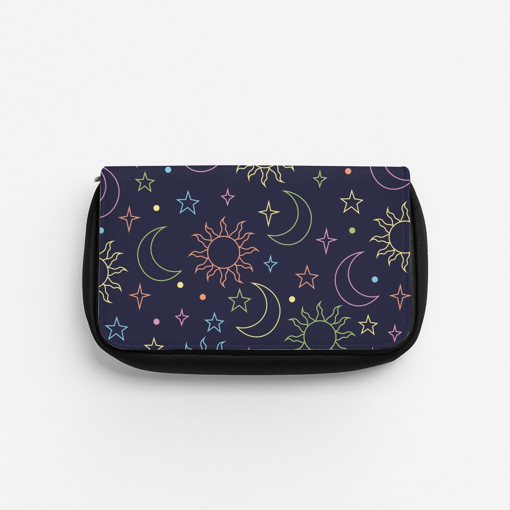 Sun, Moon And Stars Pattern Rainbow Pencil Case