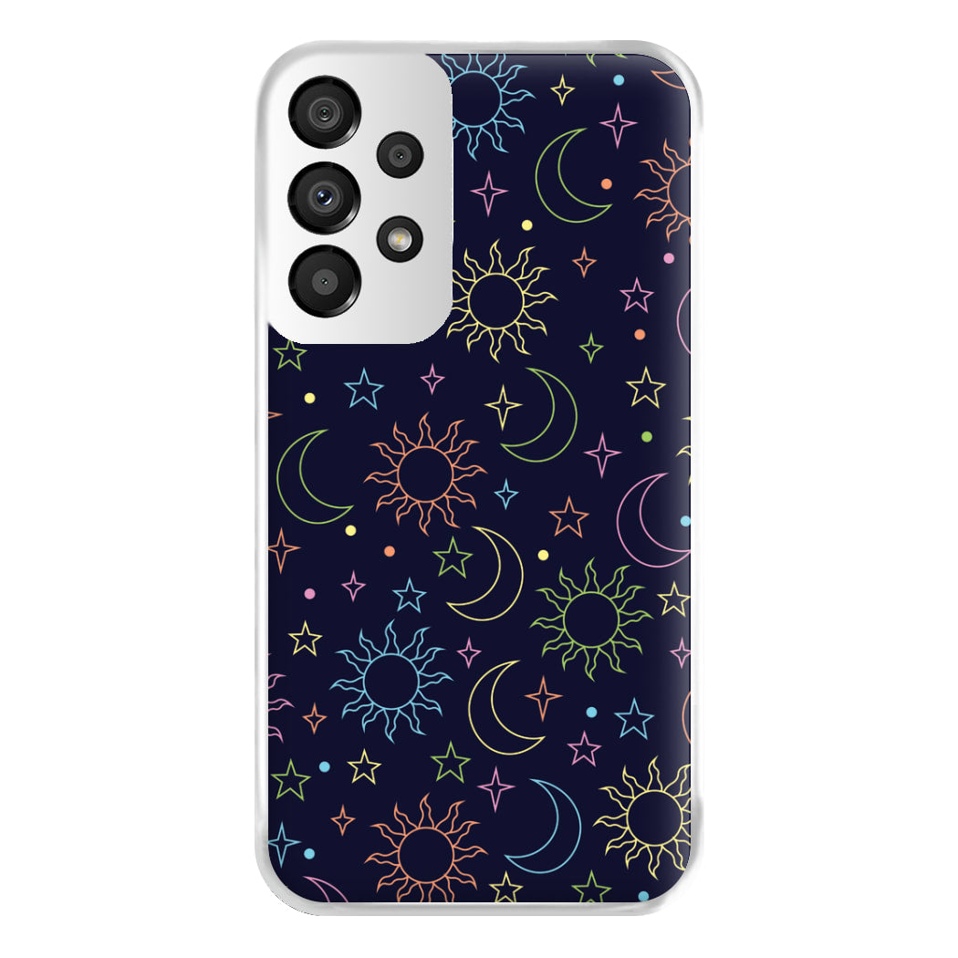 Sun, Moon And Stars Pattern Rainbow Phone Case for Galaxy A33