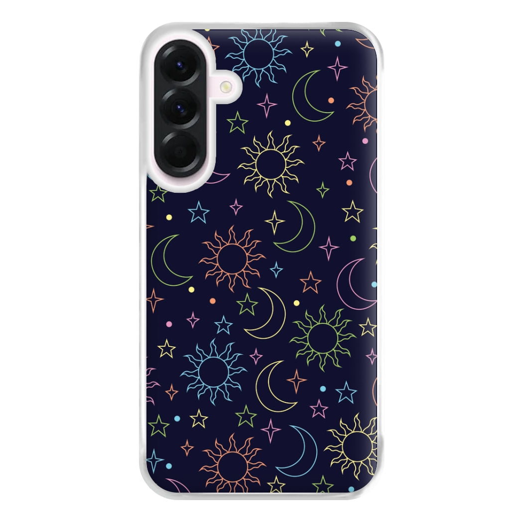 Sun, Moon And Stars Pattern Rainbow Phone Case for Galaxy A36