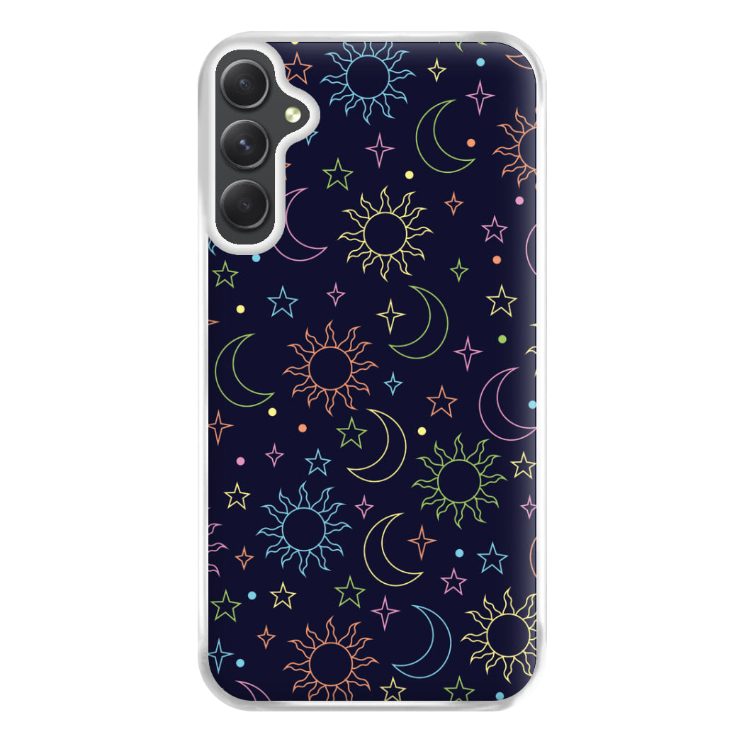 Sun, Moon And Stars Pattern Rainbow Phone Case for Galaxy A54