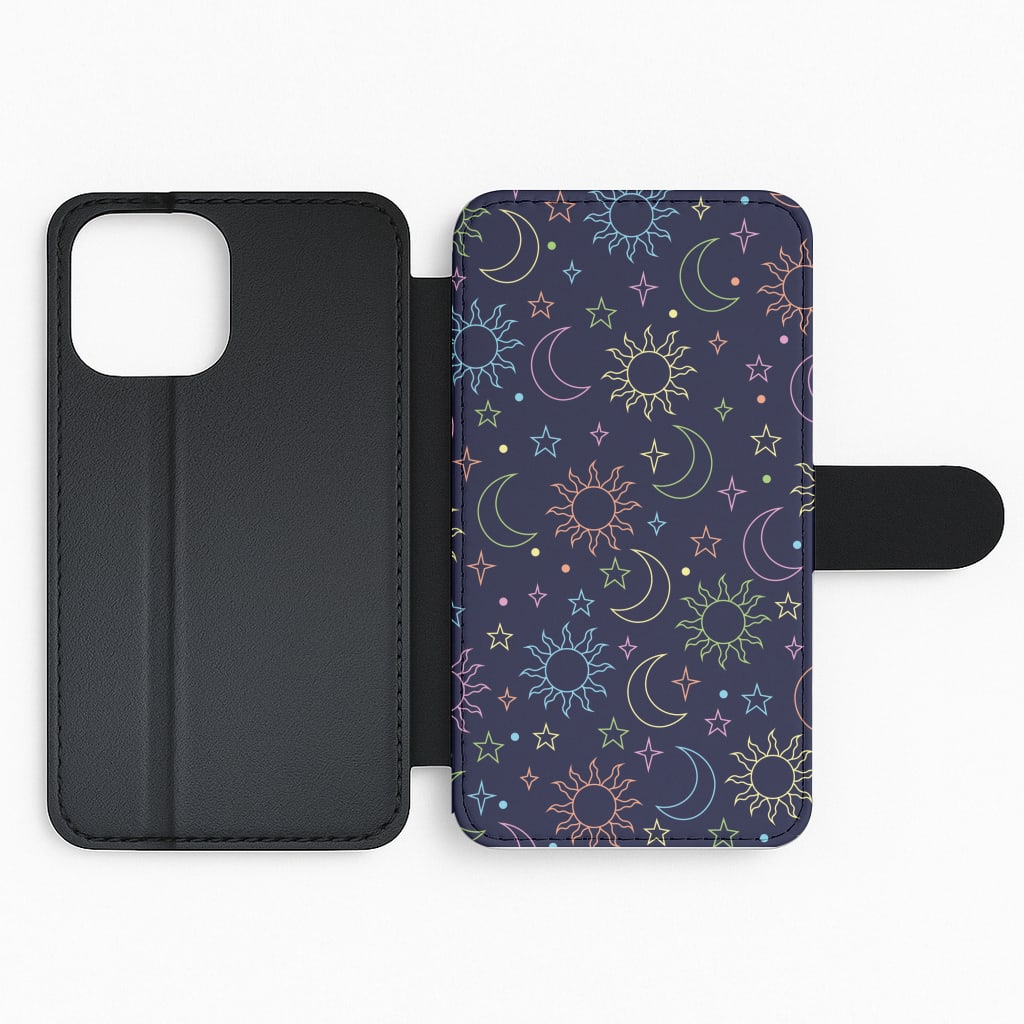 Sun, Moon And Stars Pattern Rainbow Flip Phone Case