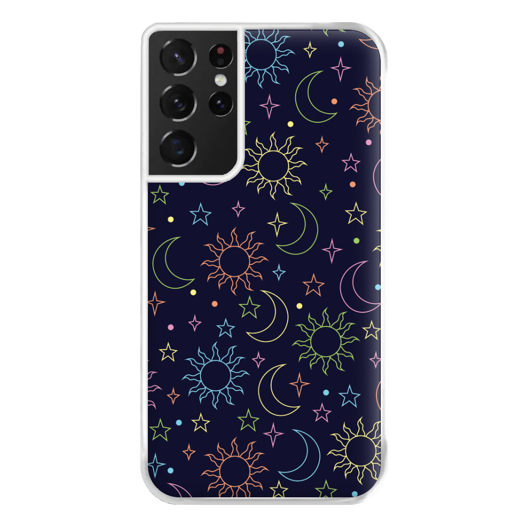 Sun, Moon And Stars Pattern Rainbow Phone Case for Galaxy S21 Ultra