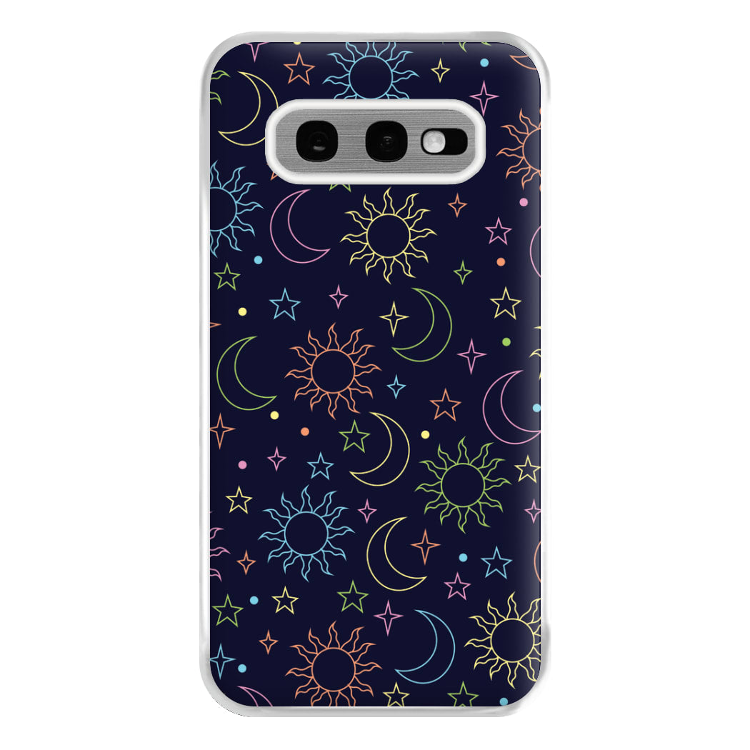 Sun, Moon And Stars Pattern Rainbow Phone Case for Galaxy S10e