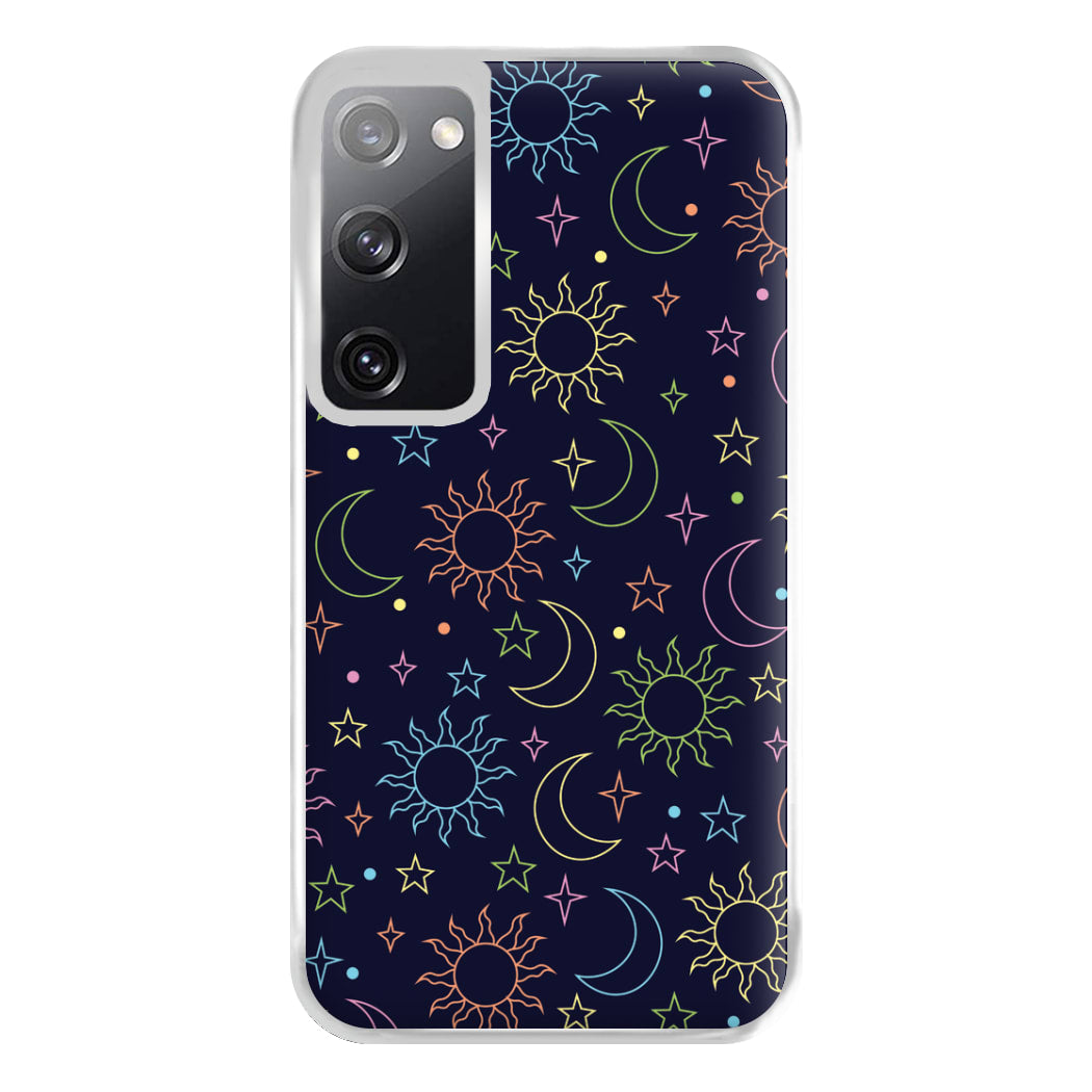 Sun, Moon And Stars Pattern Rainbow Phone Case for Galaxy S20