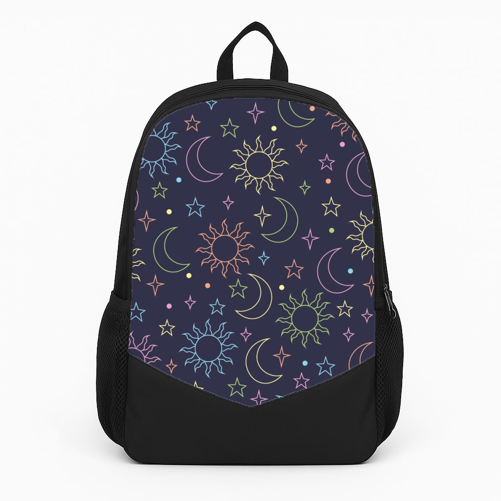 Sun, Moon And Stars Pattern Rainbow Large Backpack