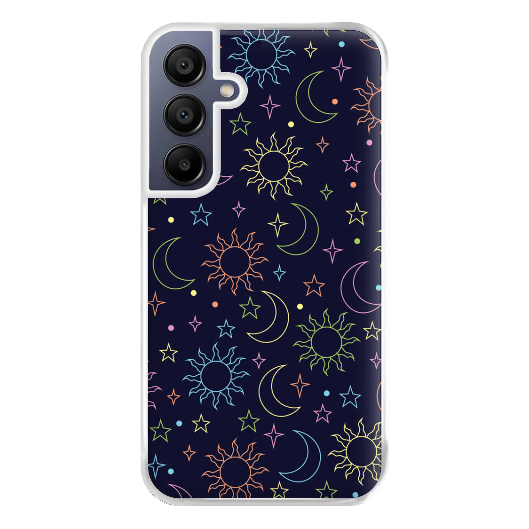 Sun, Moon And Stars Pattern Rainbow Phone Case for Galaxy A16