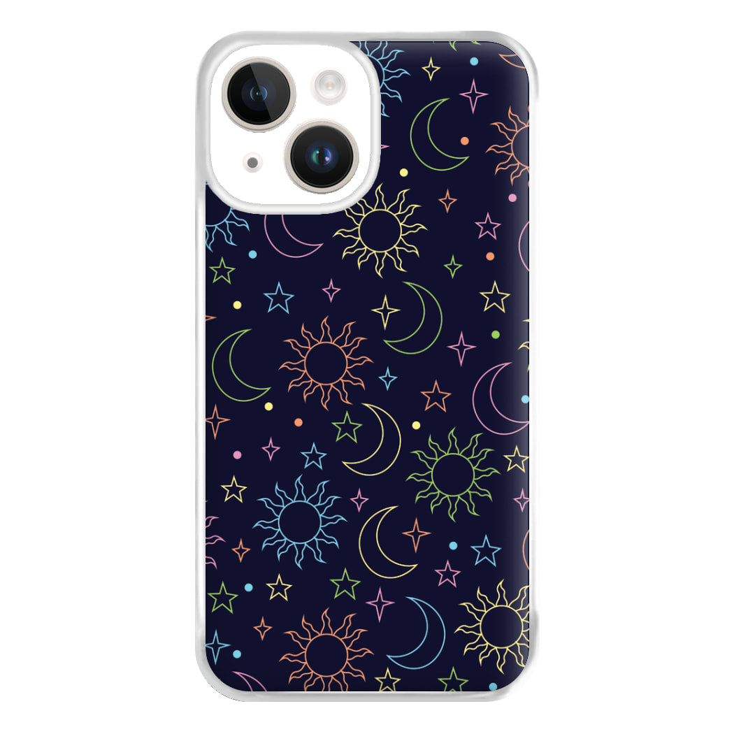 Sun, Moon And Stars Pattern Rainbow Phone Case for iPhone 14