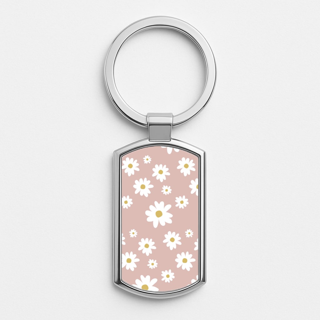Spring Daisy Pattern Silver Keyring