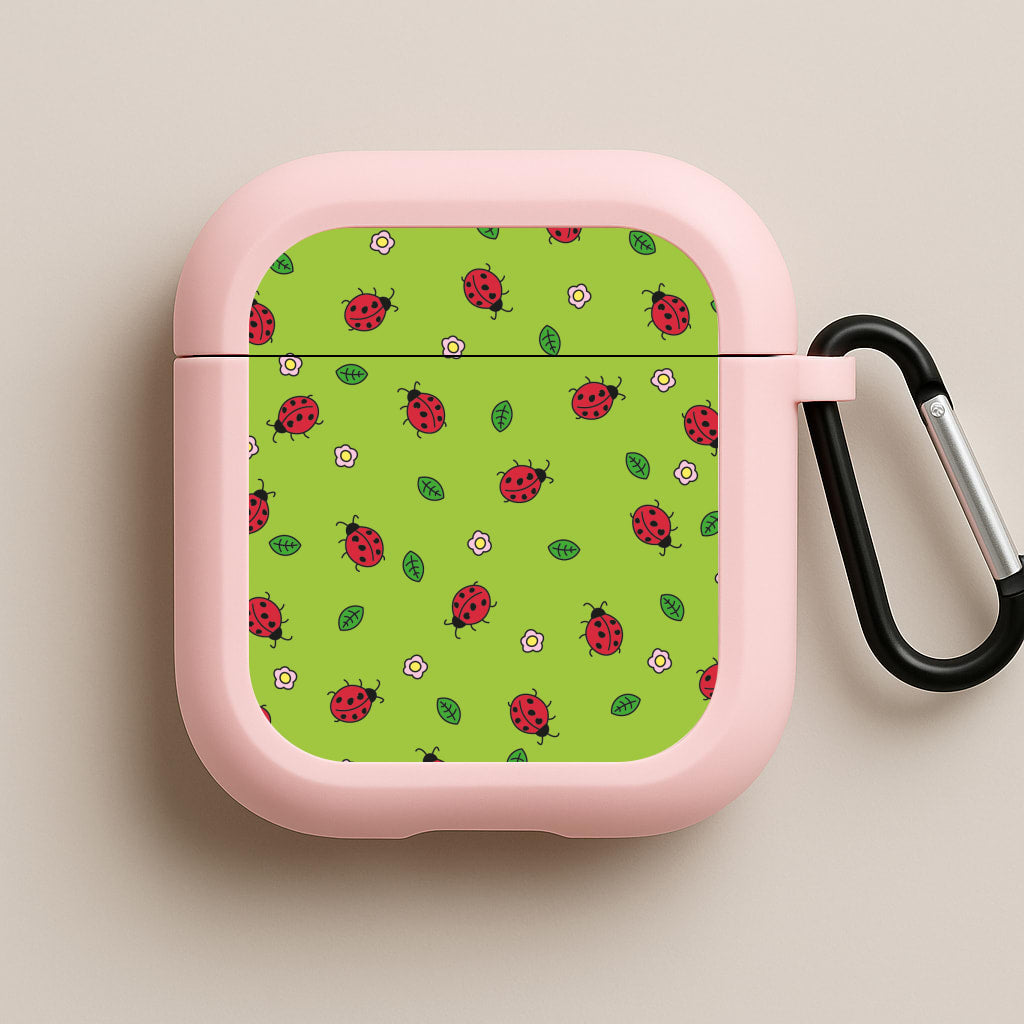 Ladybugs And Flowers - Spring Patterns Pink AirPods Case