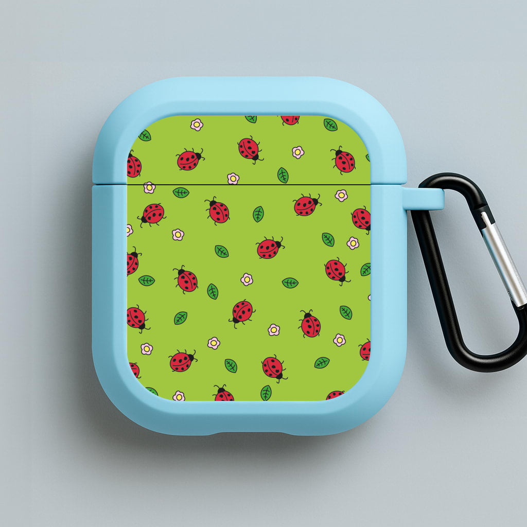 Ladybugs And Flowers - Spring Patterns Blue AirPods Case