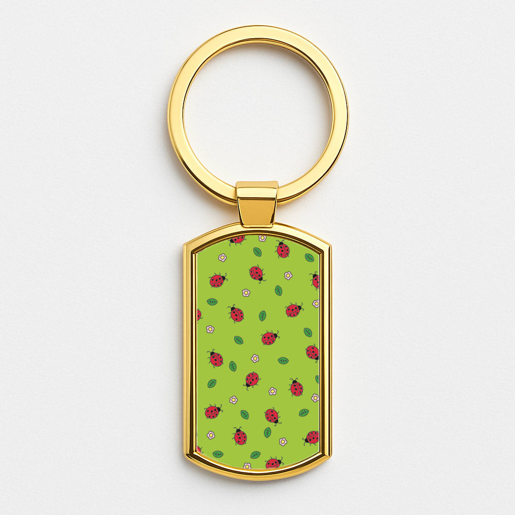 Ladybugs And Flowers - Spring Patterns Gold Keyring