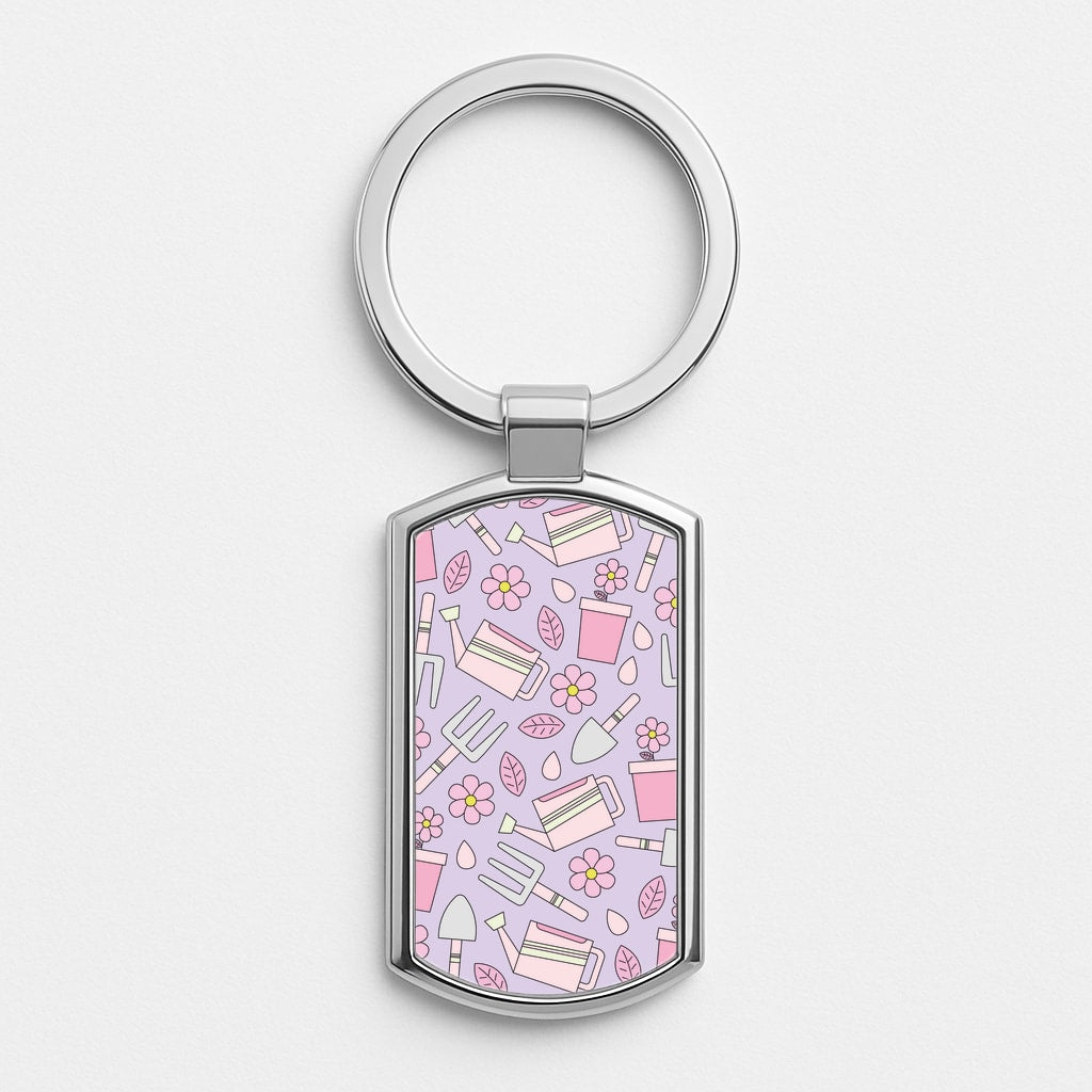 Gardening Tools - Spring Patterns Silver Keyring