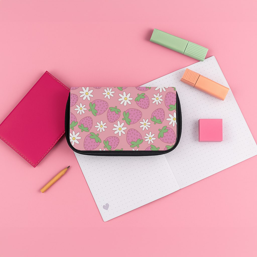Pink Strawberries - Spring Patterns Pencil Case