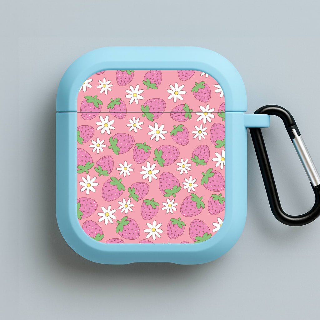 Pink Strawberries - Spring Patterns Blue AirPods Case