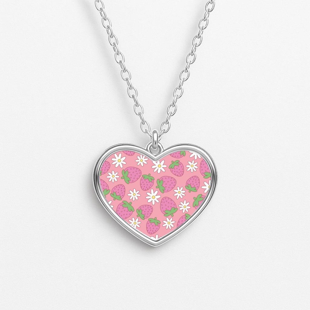 Pink Strawberries - Spring Patterns Heart Necklace