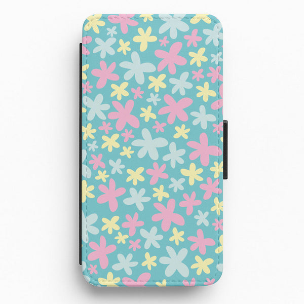 Blue, Pink And Yellow Flowers - Spring Patterns Flip / Wallet Phone Case