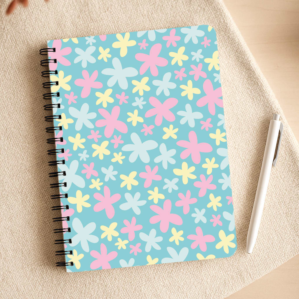 Blue, Pink And Yellow Flowers - Spring Patterns Notepad