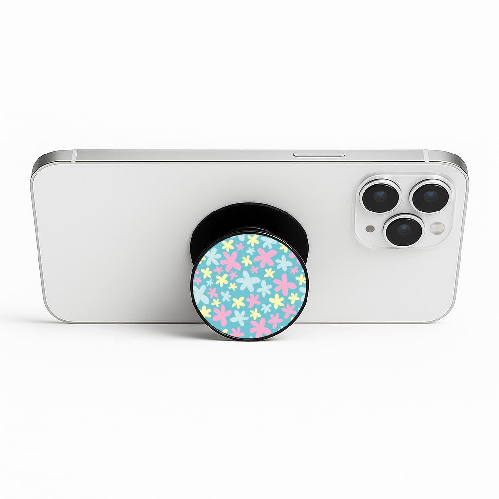 Blue, Pink And Yellow Flowers - Spring Patterns Phone Stand
