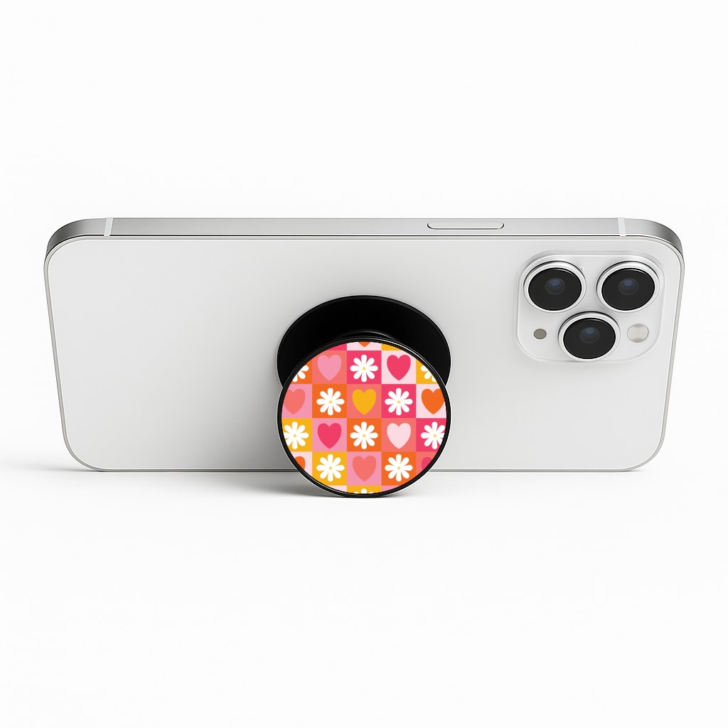 Checked Hearts And Flowers - Spring Patterns Phone Stand
