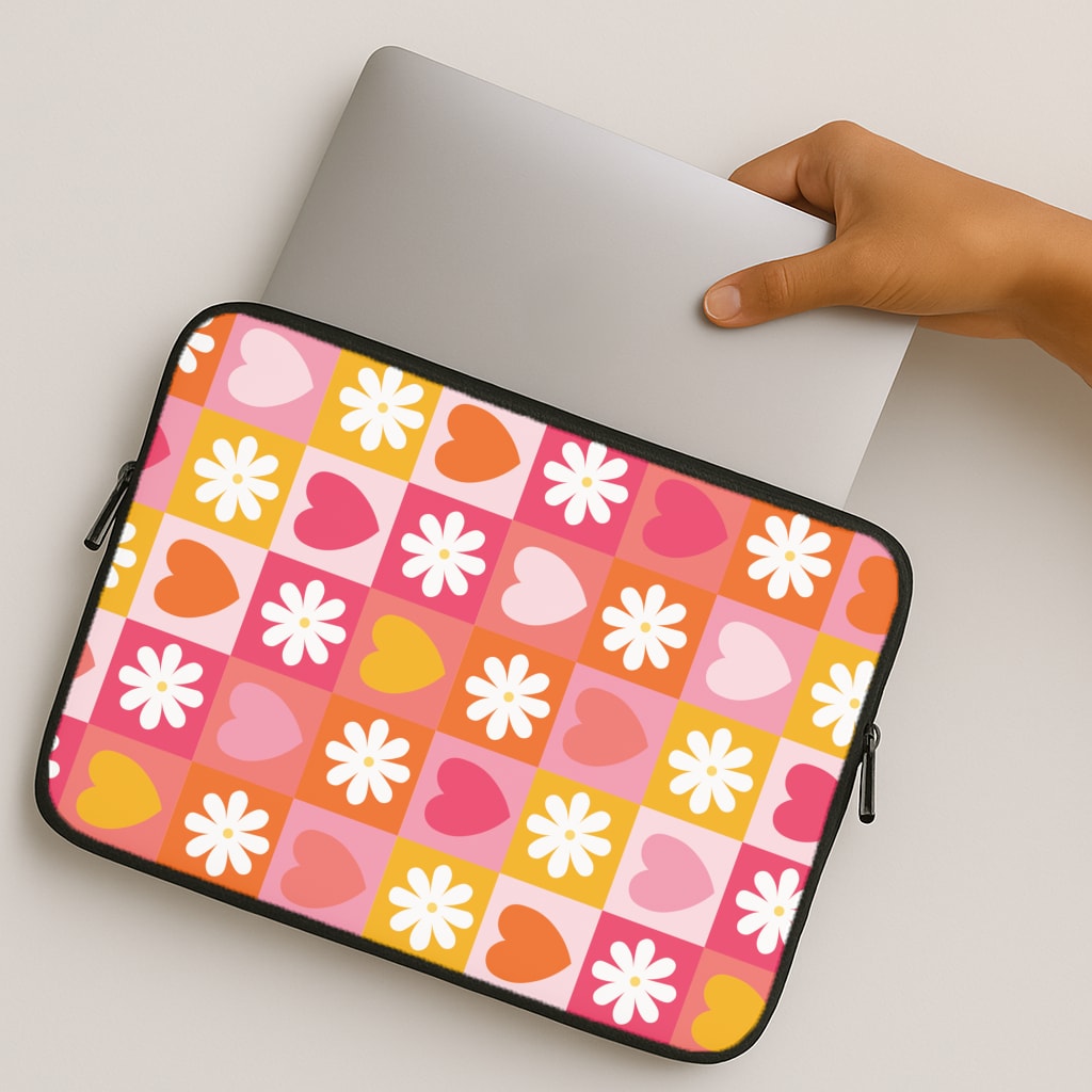 Checked Hearts And Flowers - Spring Patterns MacBook Case