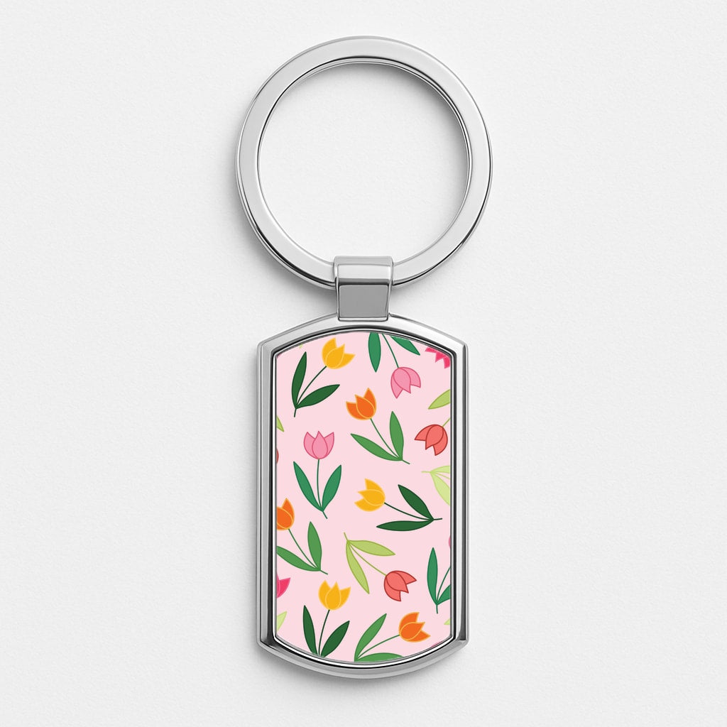 Tulips - Spring Patterns Silver Keyring