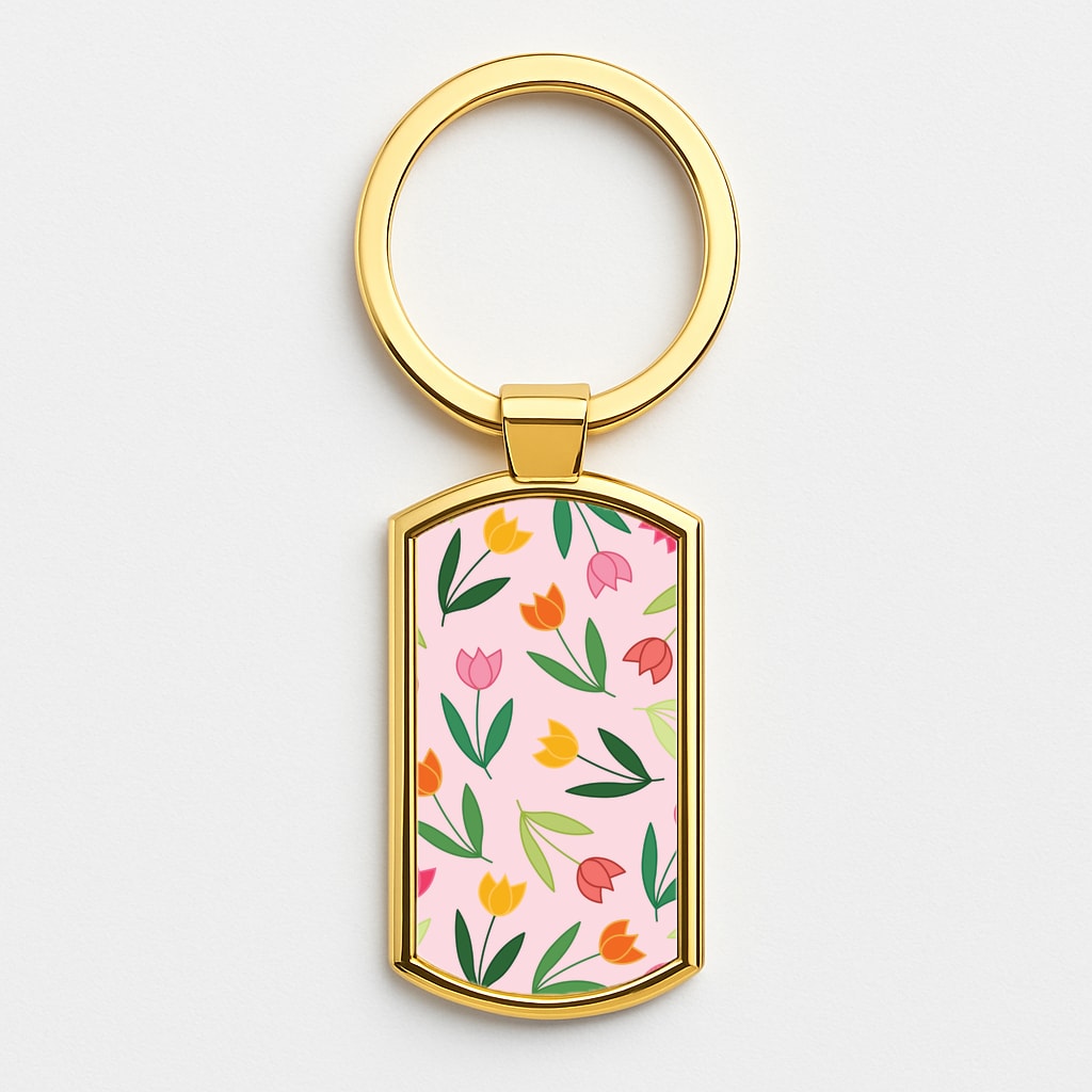 Tulips - Spring Patterns Gold Keyring