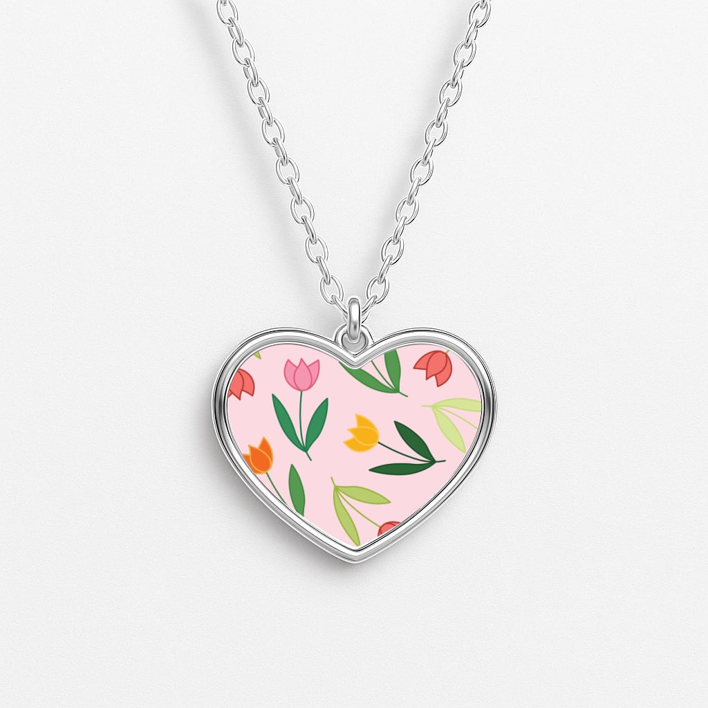 Tulips - Spring Patterns Heart Necklace
