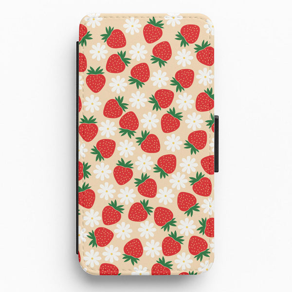 Strawberries and Flowers - Spring Patterns Flip / Wallet Phone Case