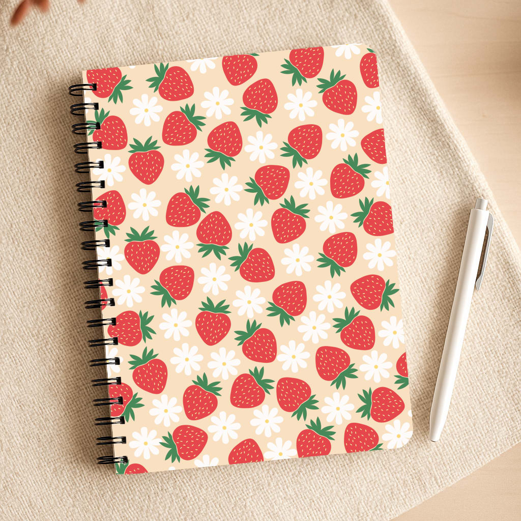 Strawberries and Flowers - Spring Patterns Notepad