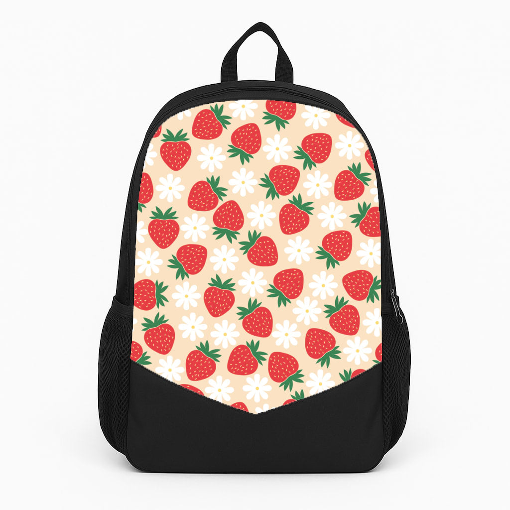 Strawberries and Flowers - Spring Patterns Large Backpack