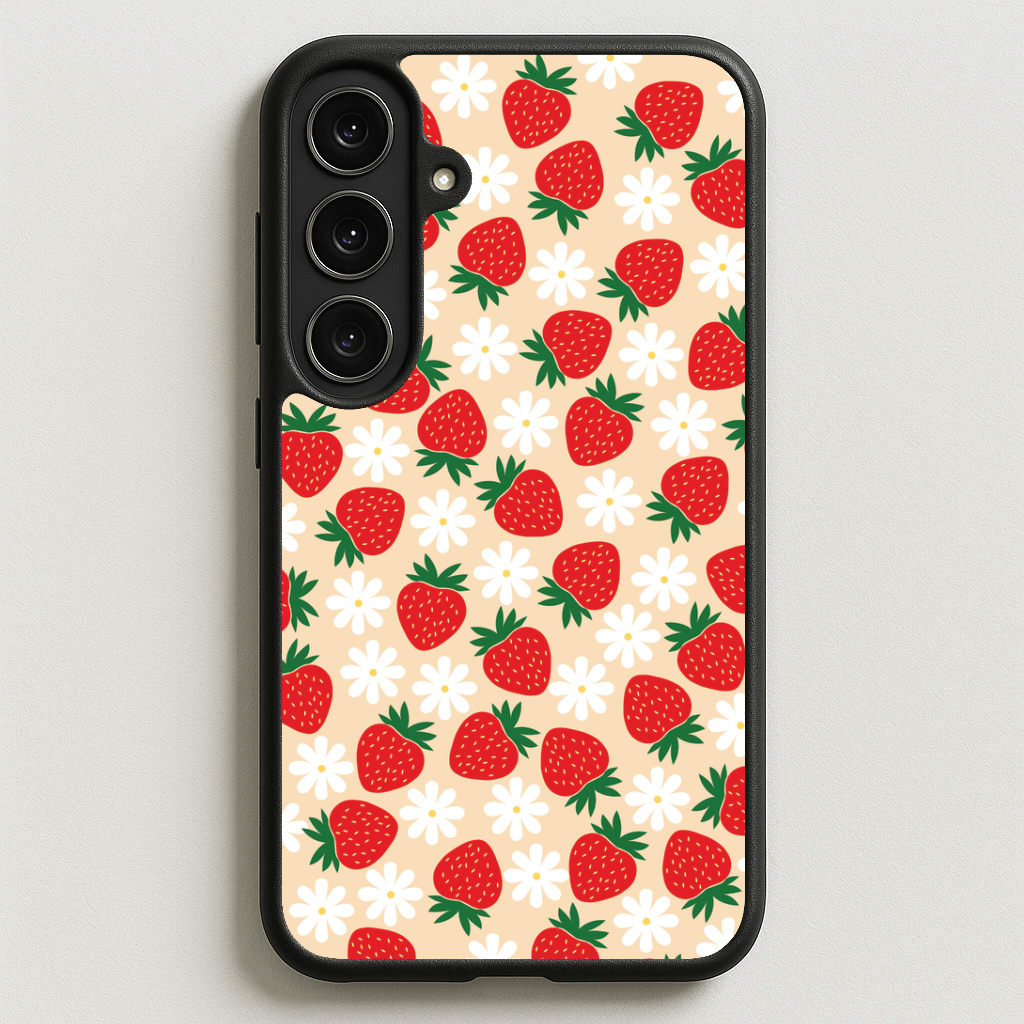 Strawberries and Flowers - Spring Patterns Phone Case for Galaxy S25FE